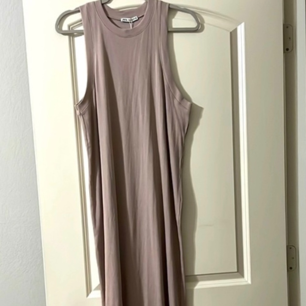 Zara Blush Mauve Maxi Ribbed Tank Dress